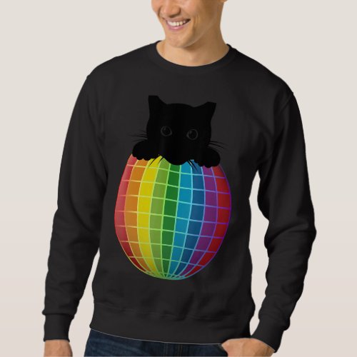 Aesthetic Disco Ball Rainbow Black Cat Disco Cat Sweatshirt