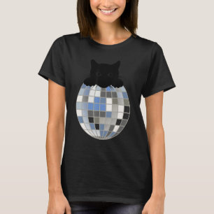 Aesthetic Disco Ball Winter Snow Black Cat Disco C T-Shirt