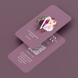Aesthetic Dusty Pink Initials Floral Bouquet Business Card