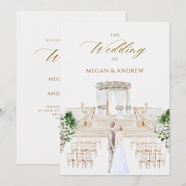 Aesthetic elegant wedding watercolor invitation (Front/Back)