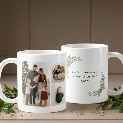 Aesthetic Family of Five First Christmas Photo Coffee Mug