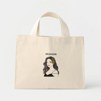 Aesthetic Fashion Girl Sunflower Line Art Canvas  Mini Tote Bag