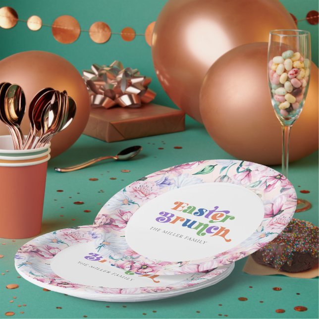 Aesthetic Fflowers Easter Brunch Retro Typography Paper Plates (Multi)