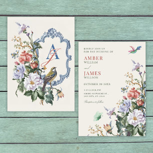 Aesthetic Floral bird wedding Invitation
