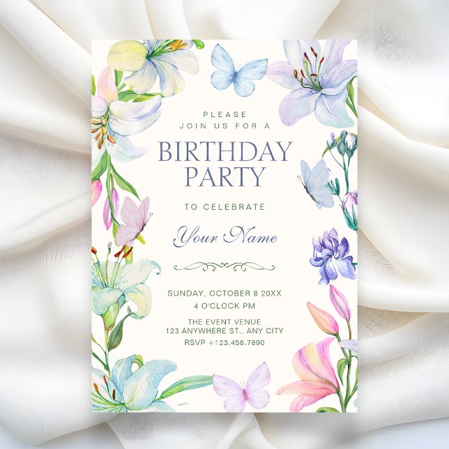 Aesthetic Floral butterflies birthday Invitation (Creator Uploaded)