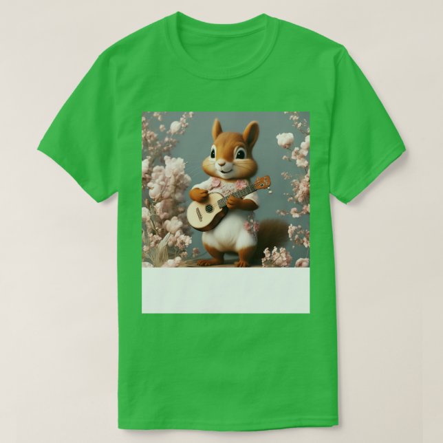 Aesthetic Floral Cute Squirrel Playing Banjo T-Shirt (Design Front)