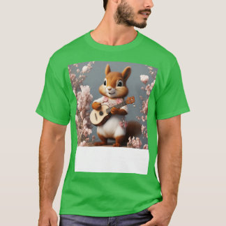 Aesthetic Floral Cute Squirrel Playing Banjo T-Shirt