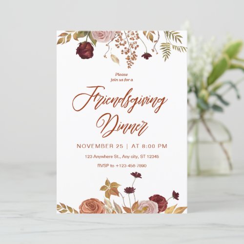 Aesthetic Floral Friendsgiving Dinner Invitation