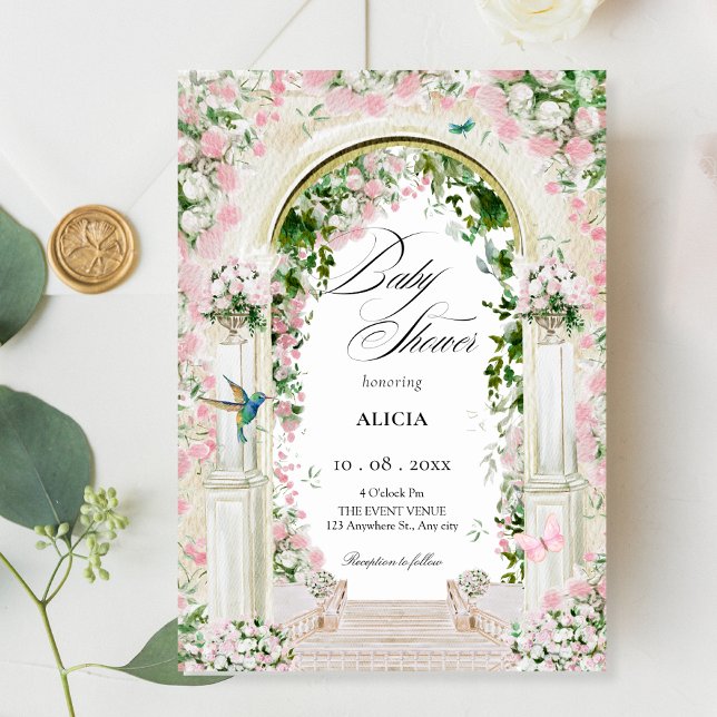 Aesthetic floral garden arch baby shower invitation (Creator Uploaded)