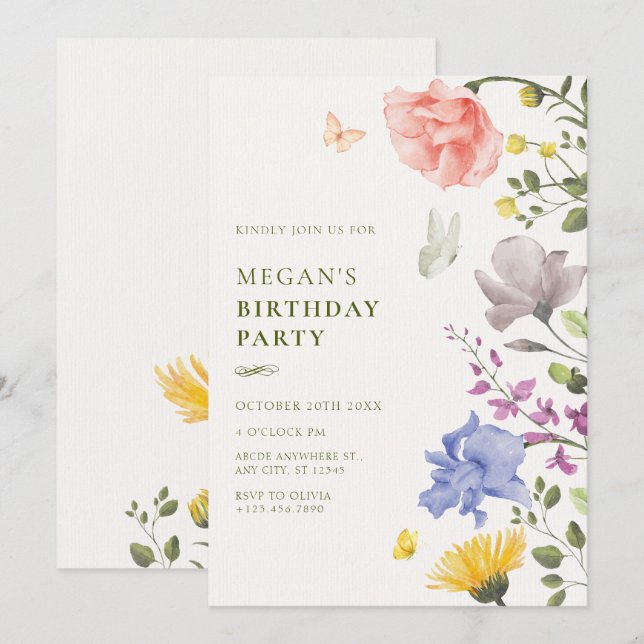 Aesthetic floral garden birthday invitation (Front/Back)