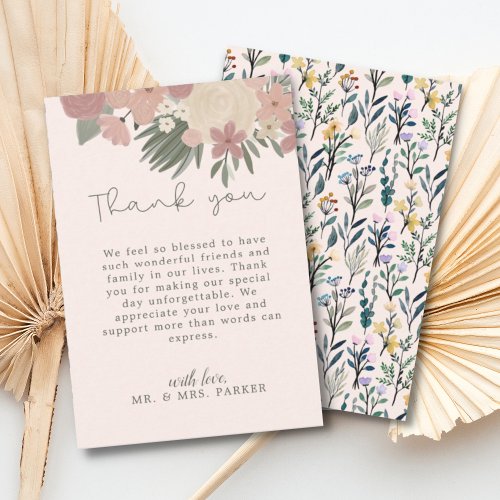 Aesthetic Floral Hand Written Script Message  Thank You Card