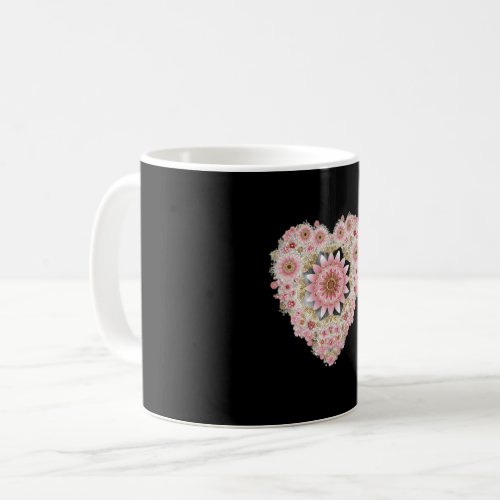 Aesthetic Floral Heart Mug | Black Mug with Pink