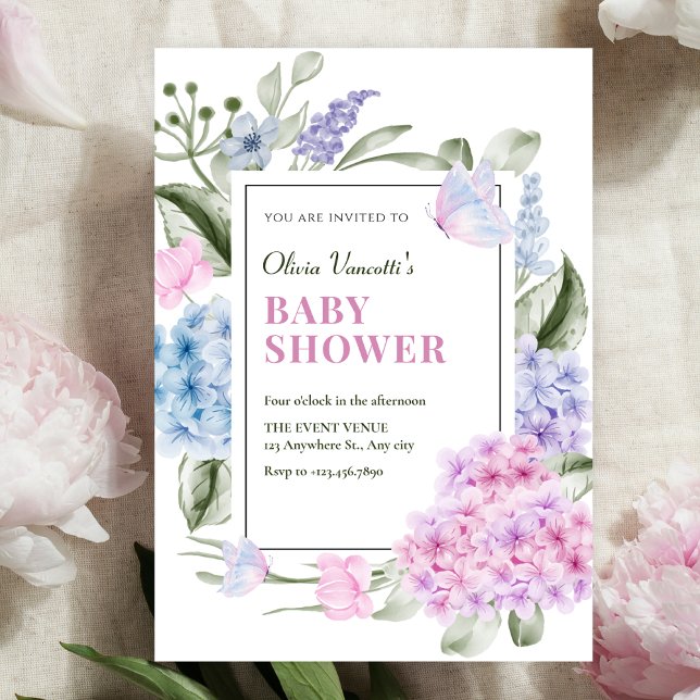Aesthetic Floral hydrangea baby shower Invitation (Creator Uploaded)