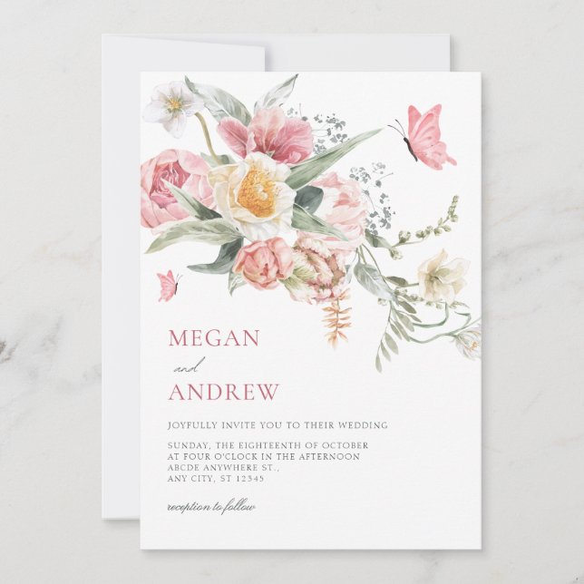 Aesthetic floral pastel watercolor wedding invitation (Front)