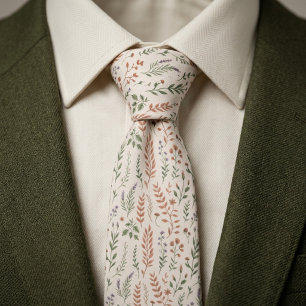 Aesthetic Floral Pattern Beige Background Neck Tie