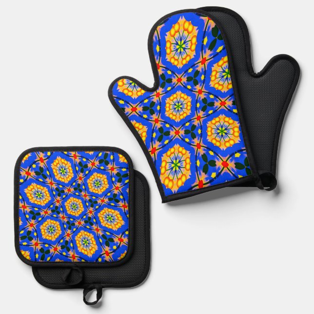 Aesthetic Floral Pattern Oven Mitt & Pot Holder Set (Front/Back)