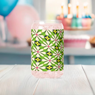 Aesthetic Flowers Pattern Can Glass