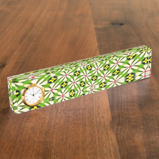 Aesthetic Flowers Pattern Desk Name Plate (Side)