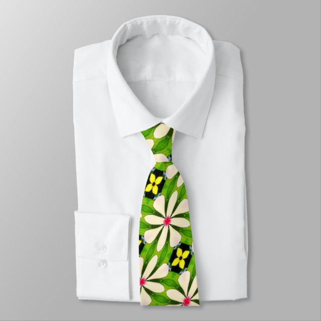 Aesthetic Flowers Pattern Neck Tie (Tied)