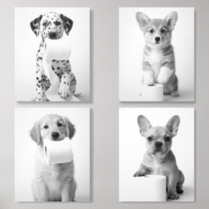 Aesthetic Four Adorable Puppies with Toilet Paper Acrylic Photo Tile