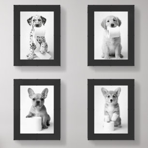 Aesthetic Four Adorable Puppies with Toilet Paper Wall Art Sets