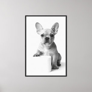 Aesthetic French Bulldog Puppy Guards Toilet Paper Canvas Print