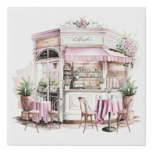 Aesthetic French Cafe, Retro, Faux Canvas Print