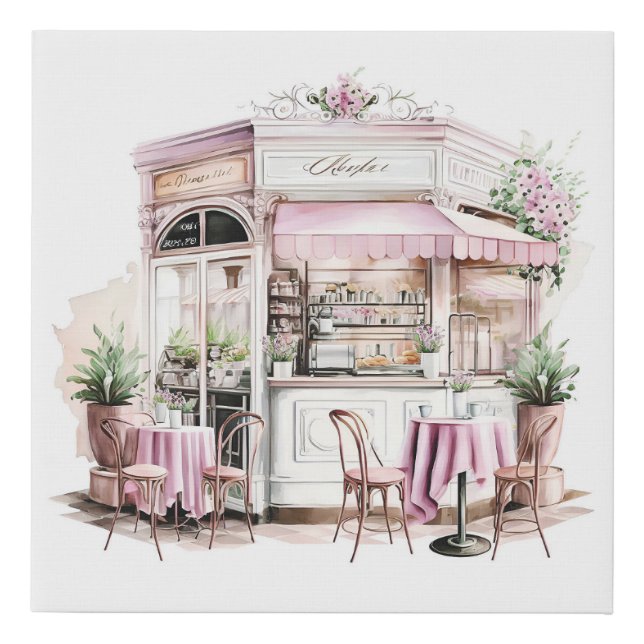 Aesthetic French Cafe, Retro, Faux Canvas Print (Front)