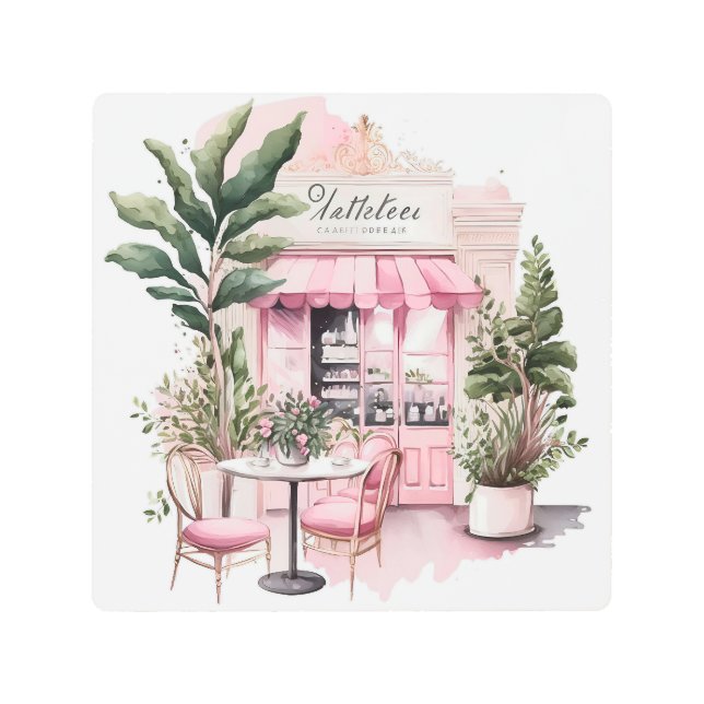 Aesthetic French Cafe, Retro, Metal Print (Front)