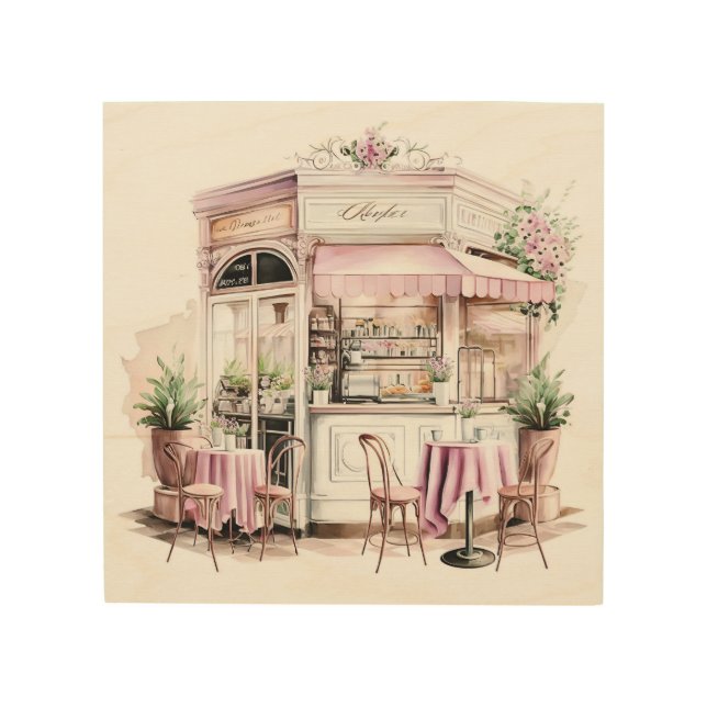 Aesthetic French Cafe, Retro, Wood Wall Art (Front)