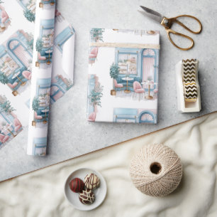 Aesthetic French Cafe, Vintage, Wrapping Paper