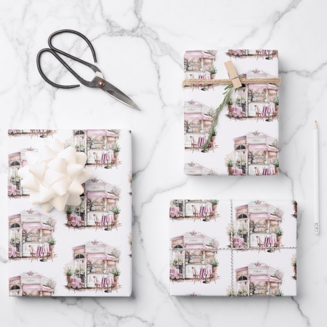 Aesthetic French Cafe, Vintage, Wrapping Paper Sheets (Front)