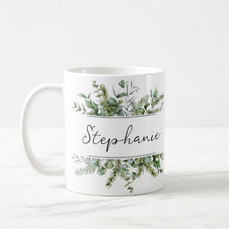 Aesthetic Fresh Greenery Personalize Name Coffee Mug