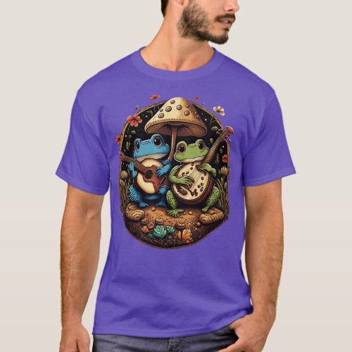 aesthetic frogs playing ukelele on Mushroom 3 T_Shirt