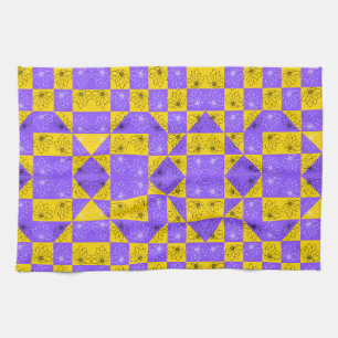 Aesthetic Geometric chessboard Floral Pattern Kitchen Towel