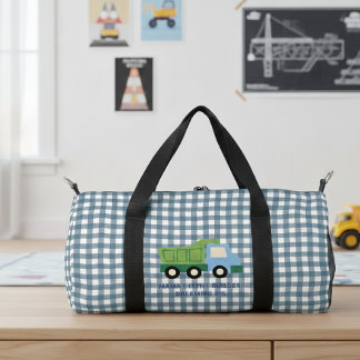 Aesthetic Gingham Blue Dump Truck Boys  Duffle Bag