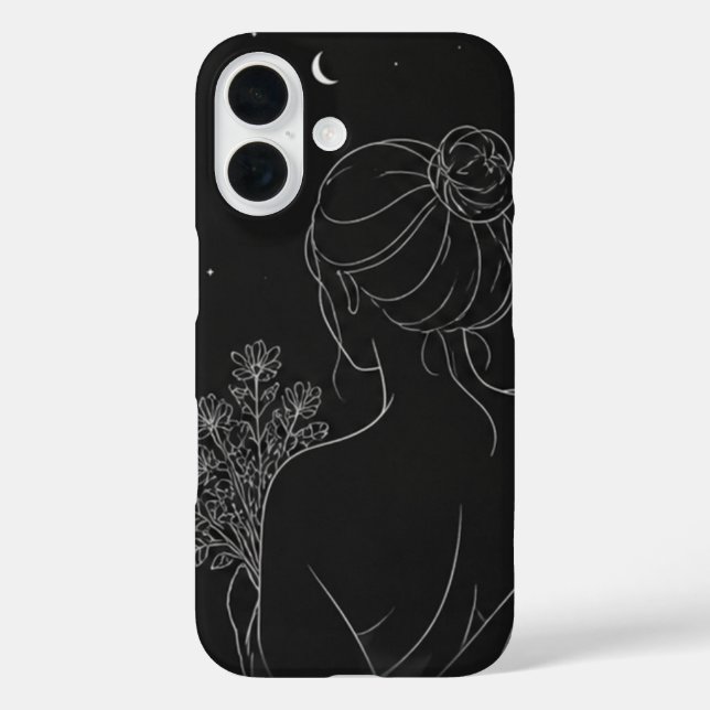 Aesthetic Girl iPhone Case – Black Line Art (Back)