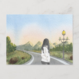 Aesthetic girl on nature landscape Postcard