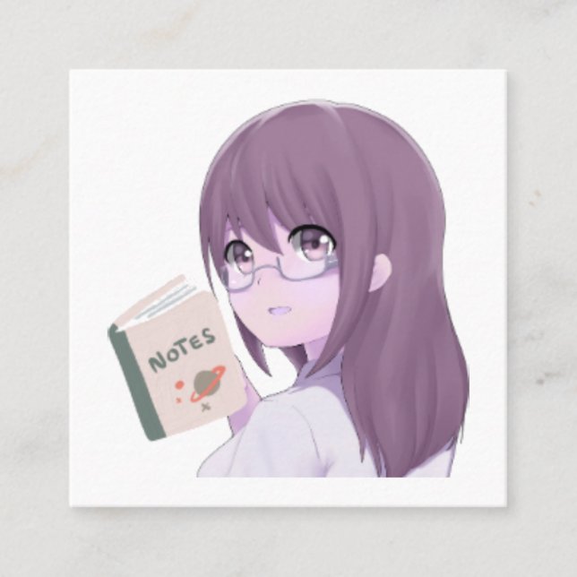 Aesthetic Girl Sticker – Book Lover Art  Square Business Card (Front)