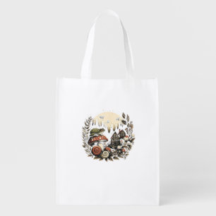 Aesthetic Goblincore And Cottagecore Mushroom Drea Grocery Bag