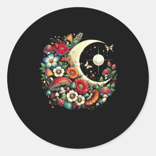 Aesthetic Goblincore Cottagecore Mushroom Funny Ar Classic Round Sticker (Front)