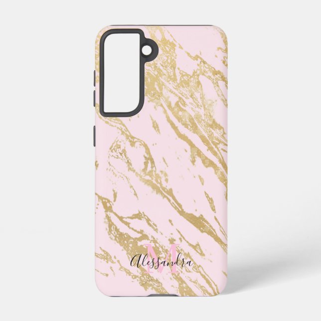 Aesthetic Gold Marble Blush Pink Samsung Galaxy Case (Back)