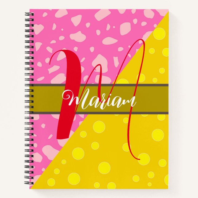 Aesthetic Gold Pink Color - Initial Name Monogram Notebook (Front)