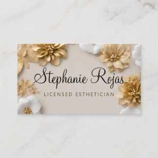 Aesthetic gold + white flower business card