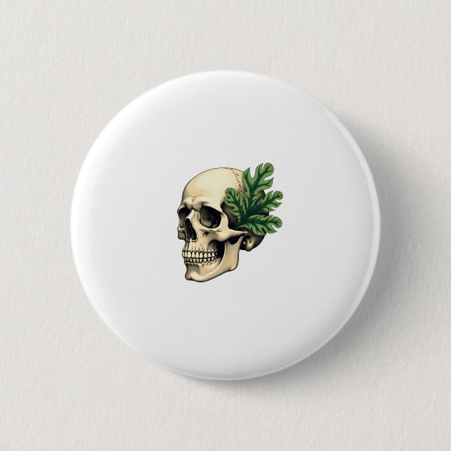 Aesthetic Goth Grunge Skull Tropical Monstera Leaf Button (Front)