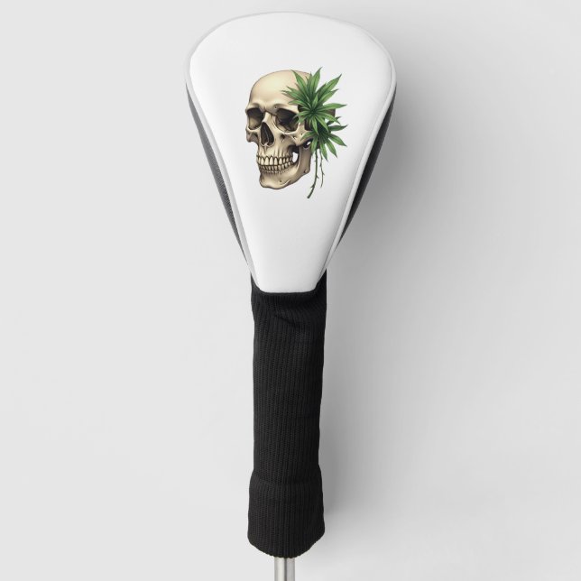 Aesthetic Goth Grunge Skull Tropical Monstera Leaf Golf Head Cover (Front)