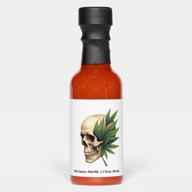 Aesthetic Goth Grunge Skull Tropical Monstera Leaf Hot Sauces (Front)