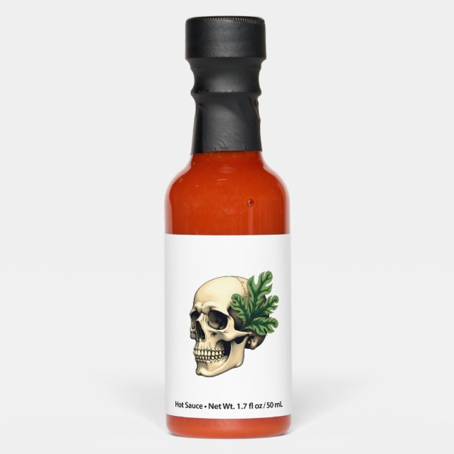 Aesthetic Goth Grunge Skull Tropical Monstera Leaf Hot Sauces (Front)