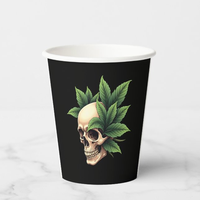 Aesthetic Goth Grunge Skull Tropical Monstera Leaf Paper Cups (Front)