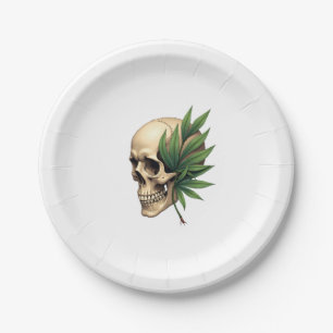 Aesthetic Goth Grunge Skull Tropical Monstera Leaf Paper Plates